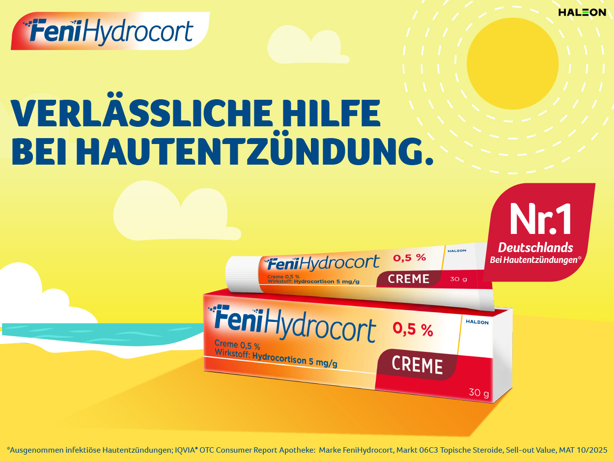 FeniHydrocort Creme 0,5% Tube und Faltschachtel, 30g, am Strand.